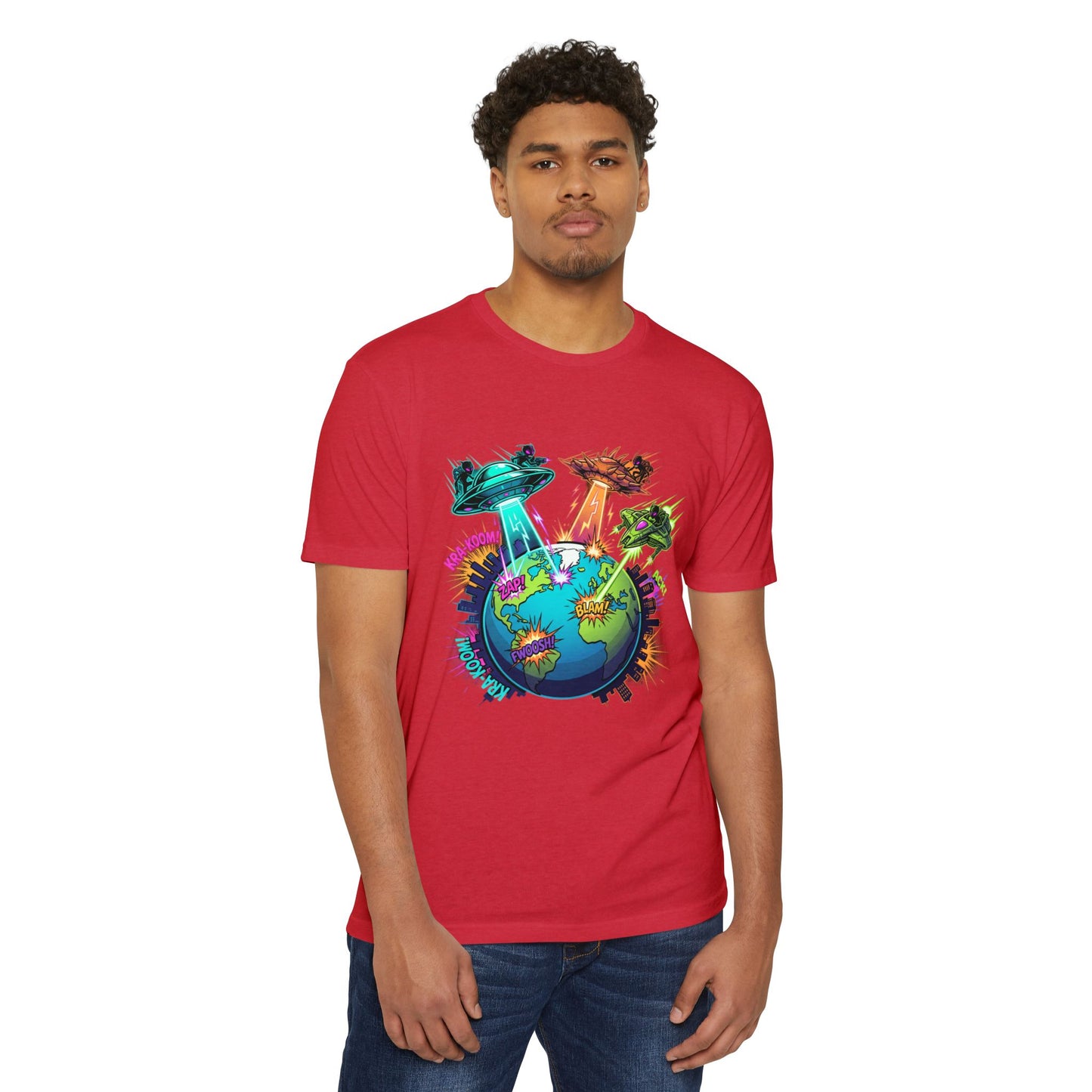 Alien Invasion Earth Graphic T-Shirt — UFOs Abducting Cities Art Tee