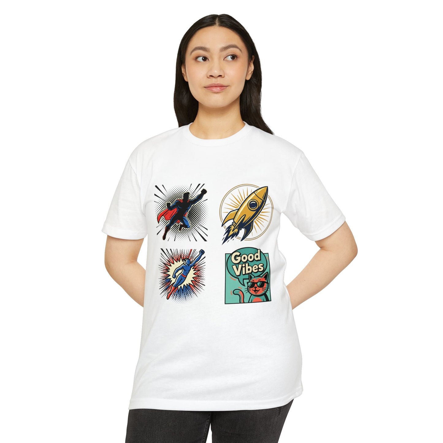 Good Vibes Rocket Retro Comic Patch T-Shirt