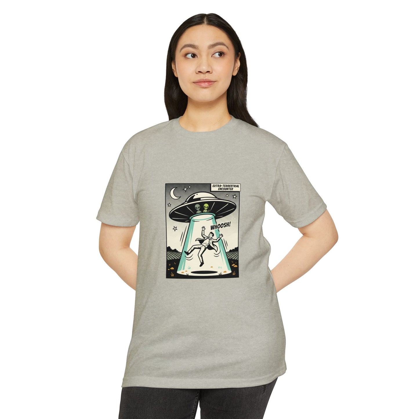 Alien Abduction Graphic Tee — Retro UFO Comic Design