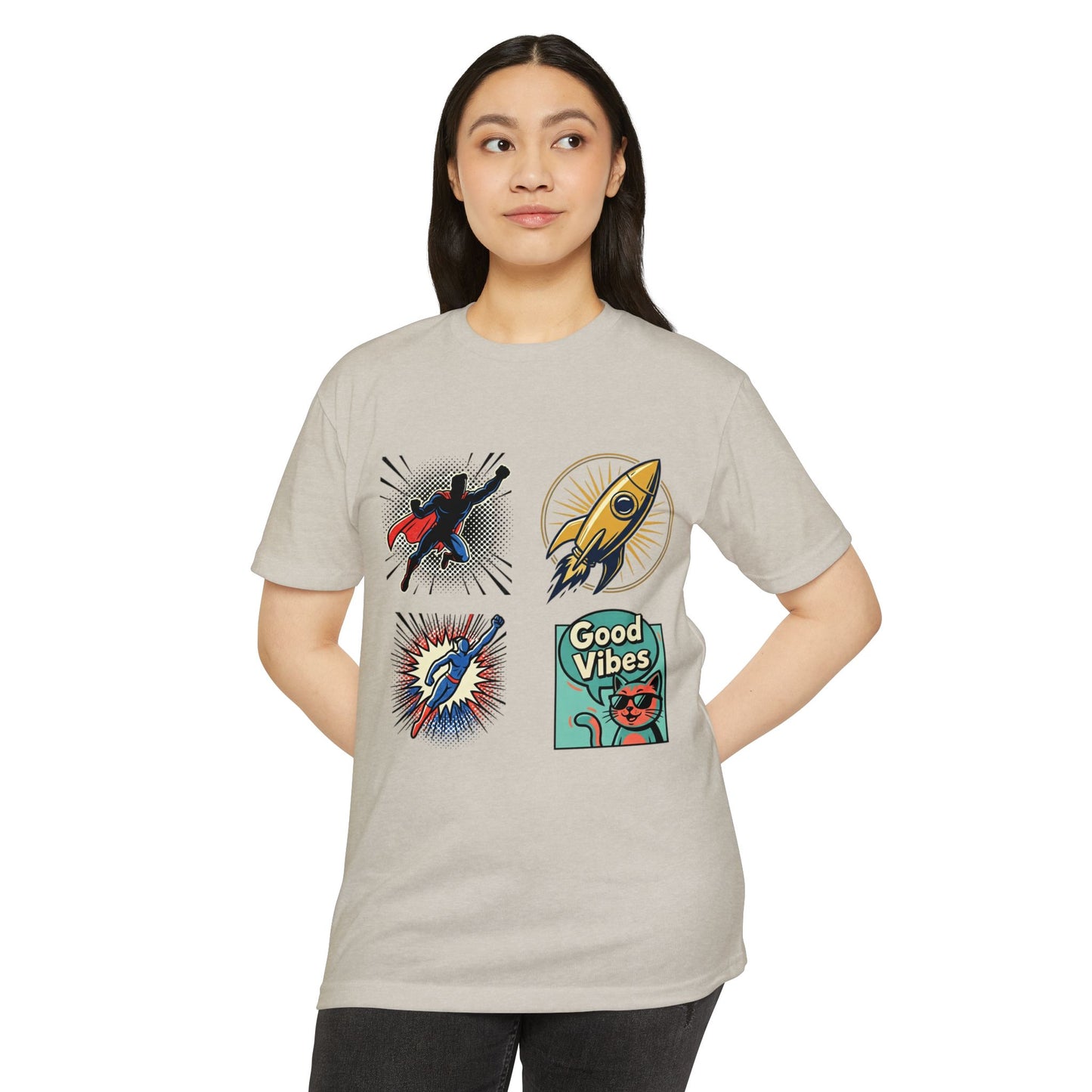Good Vibes Rocket Retro Comic Patch T-Shirt
