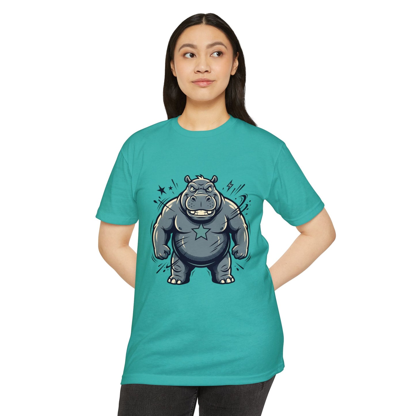 Camiseta Gráfica Hipopótamo Poderoso — Camiseta com Ilustração Fofa de Hipopótamo Forte