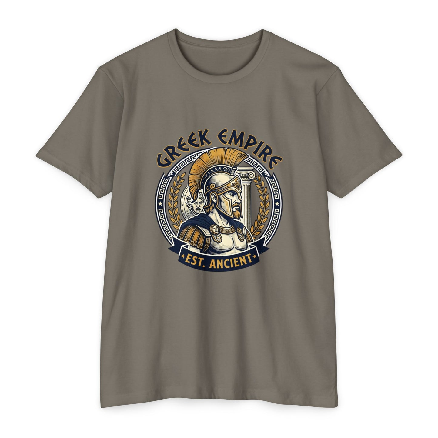 Greek Empire T-Shirt – 'Est. Ancient' Spartan Helmet Graphic
