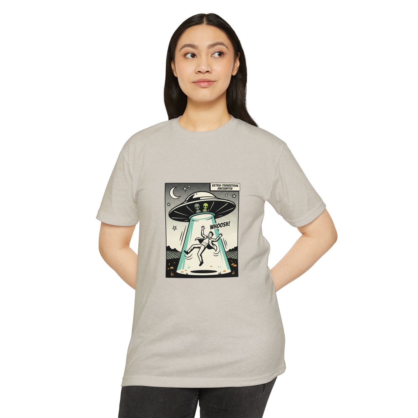 Alien Abduction Graphic Tee — Retro UFO Comic Design
