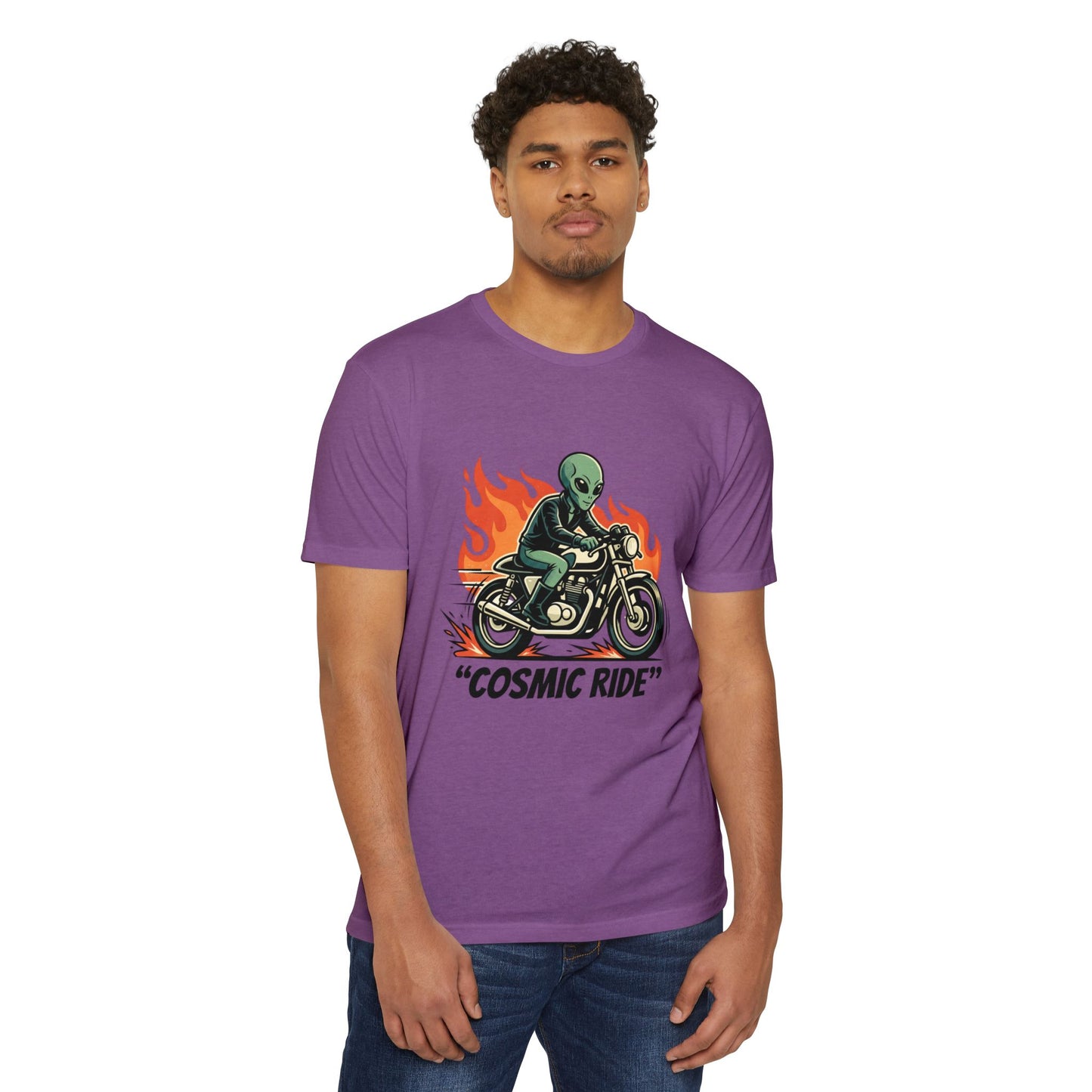 Cosmic Ride Alien Motorcycle T‑Shirt — Retro Biker Tee