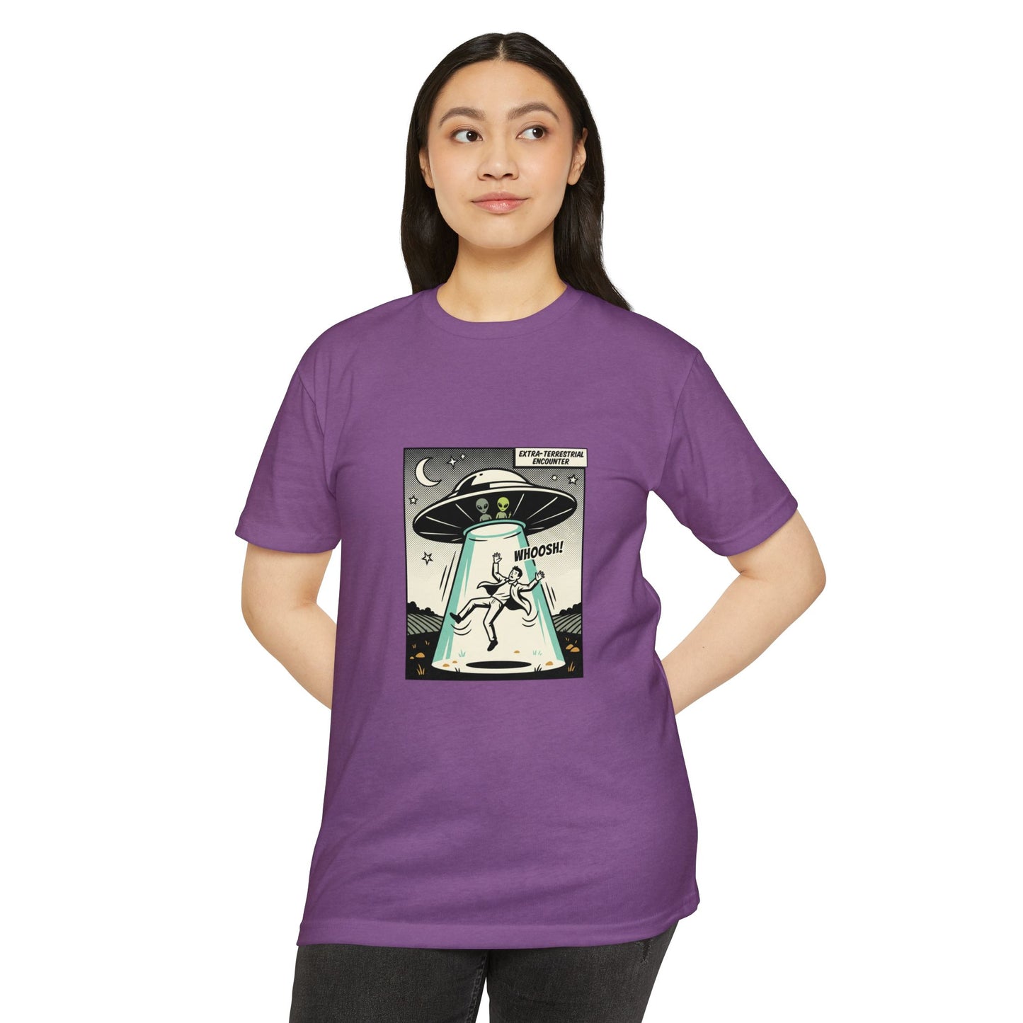 Alien Abduction Graphic Tee — Retro UFO Comic Design