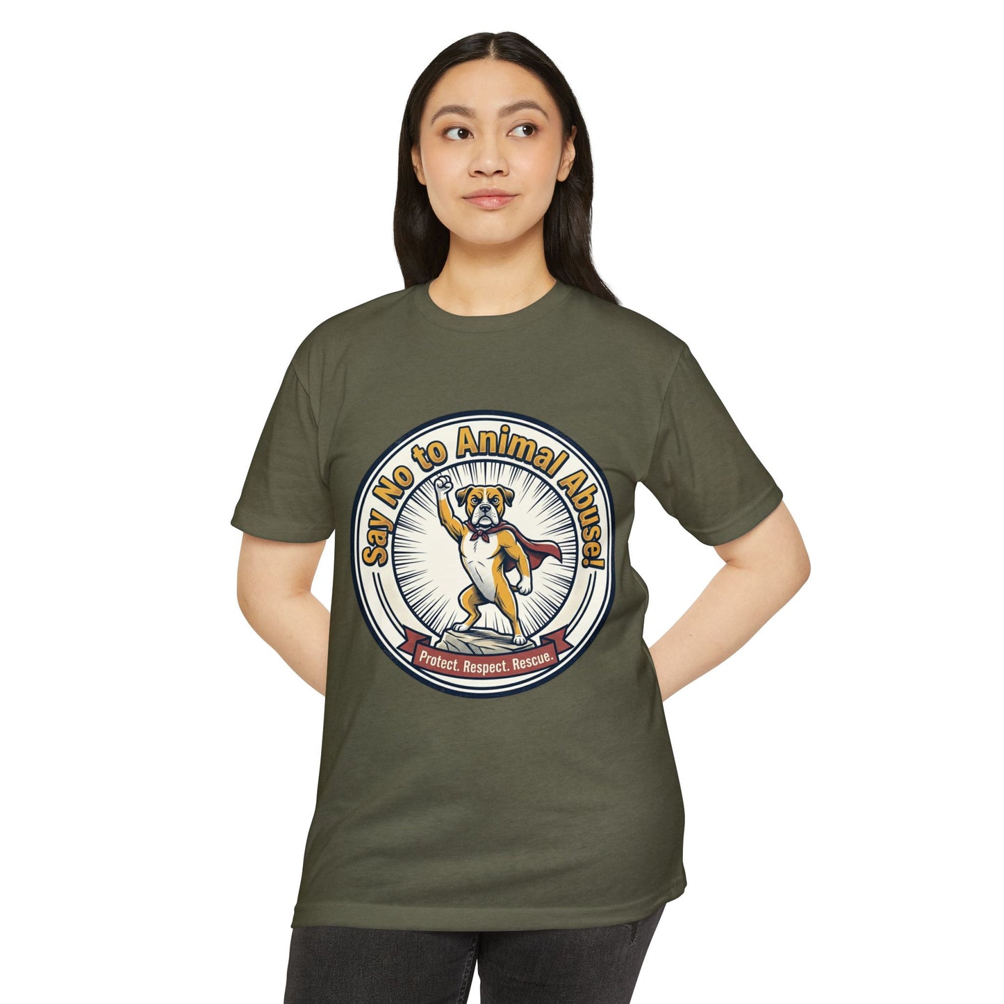 Say No to Animal Abuse T-Shirt – Protect, Respect, Rescue Animal Rights Tee