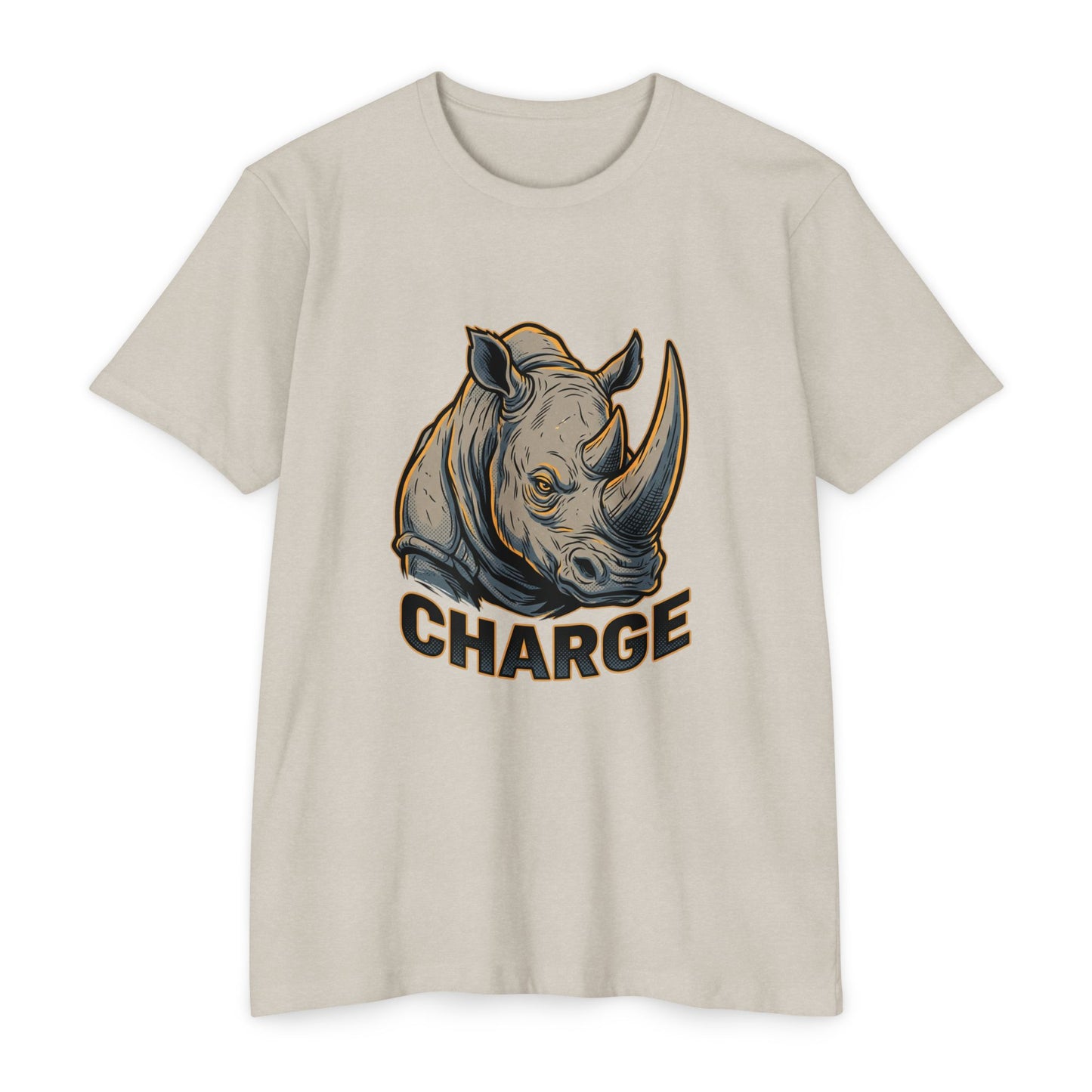 Rhino Charge Graphic T-Shirt — Bold Wildlife Tee with “CHARGE” Design