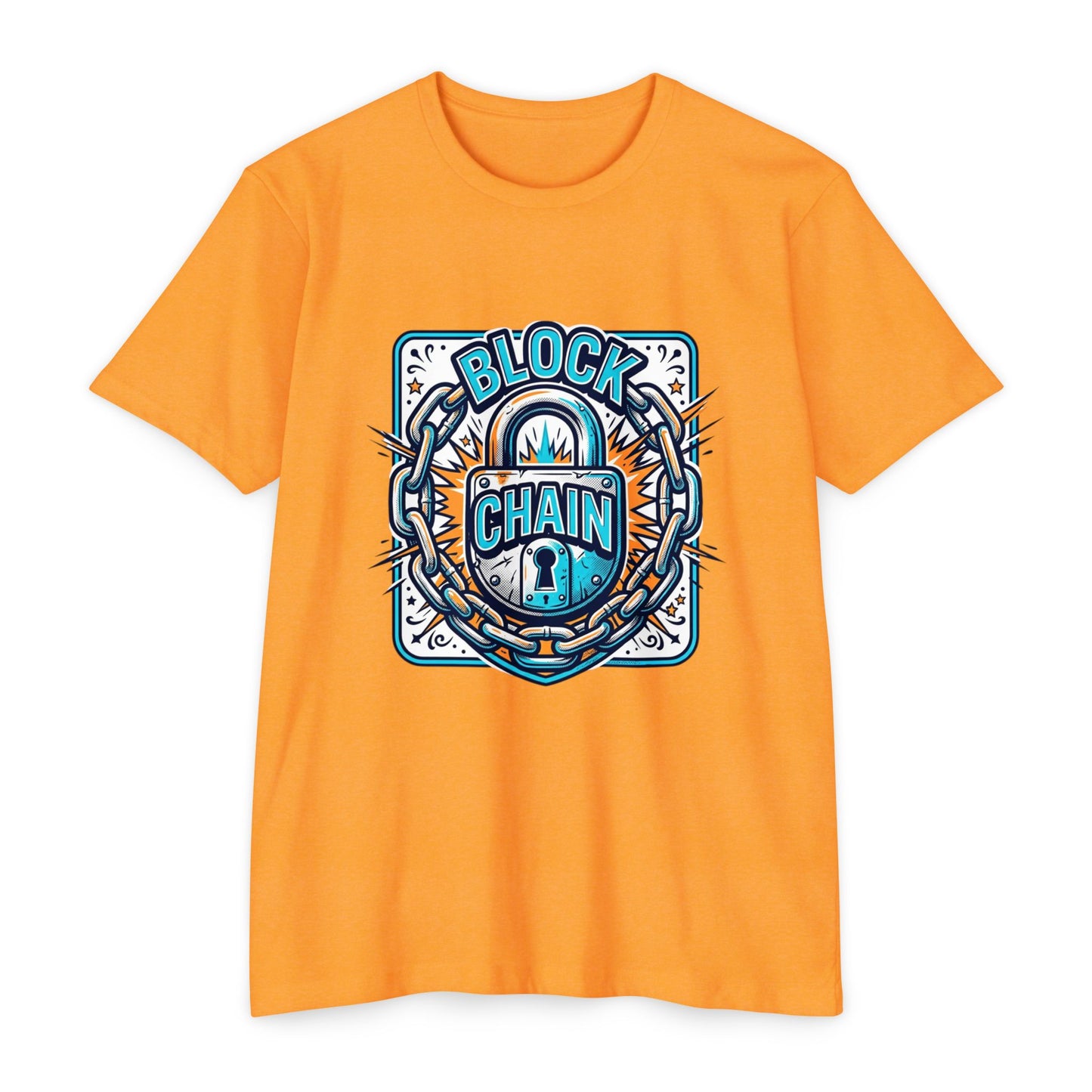 Camiseta Blockchain Shield — Camiseta retro con gráfico de candado y cadena de criptomonedas