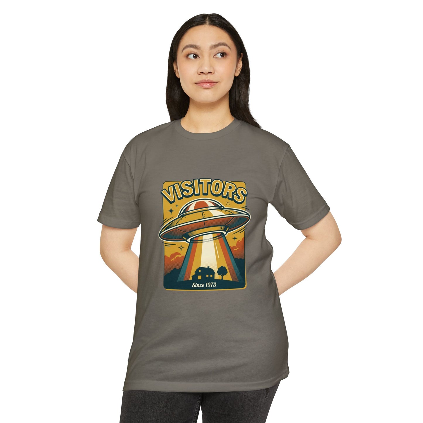 Visitors UFO Graphic T-Shirt — Retro Alien Abduction Design