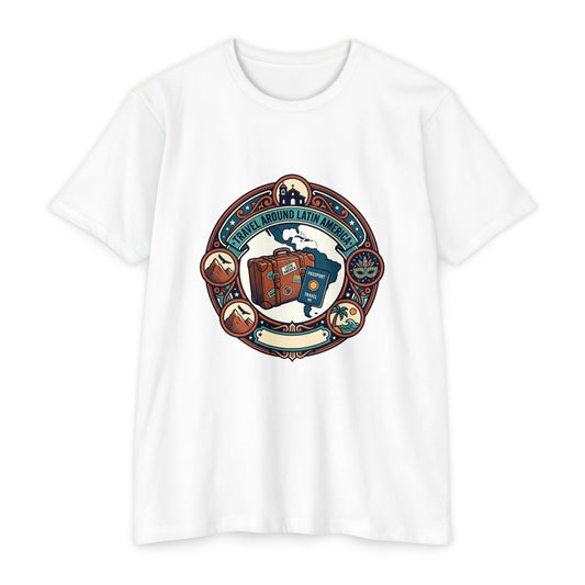 Travel Around Latin America T-Shirt — Vintage Suitcase & Adventure Badge