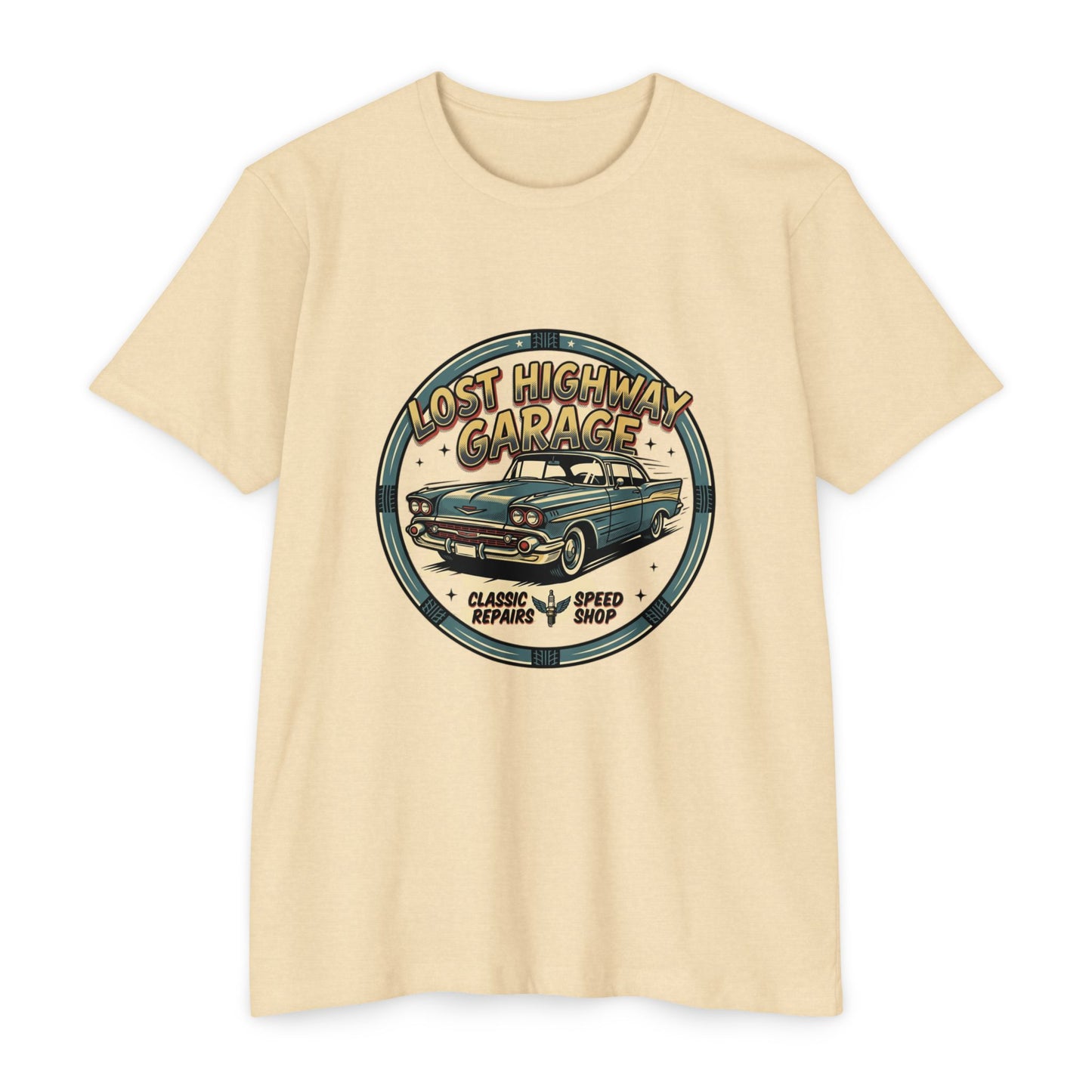 Lost Highway Garage Vintage Car T-Shirt — Classic Auto Emblem Tee