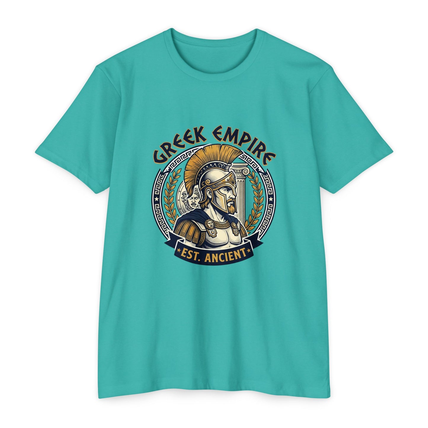 Greek Empire T-Shirt – 'Est. Ancient' Spartan Helmet Graphic