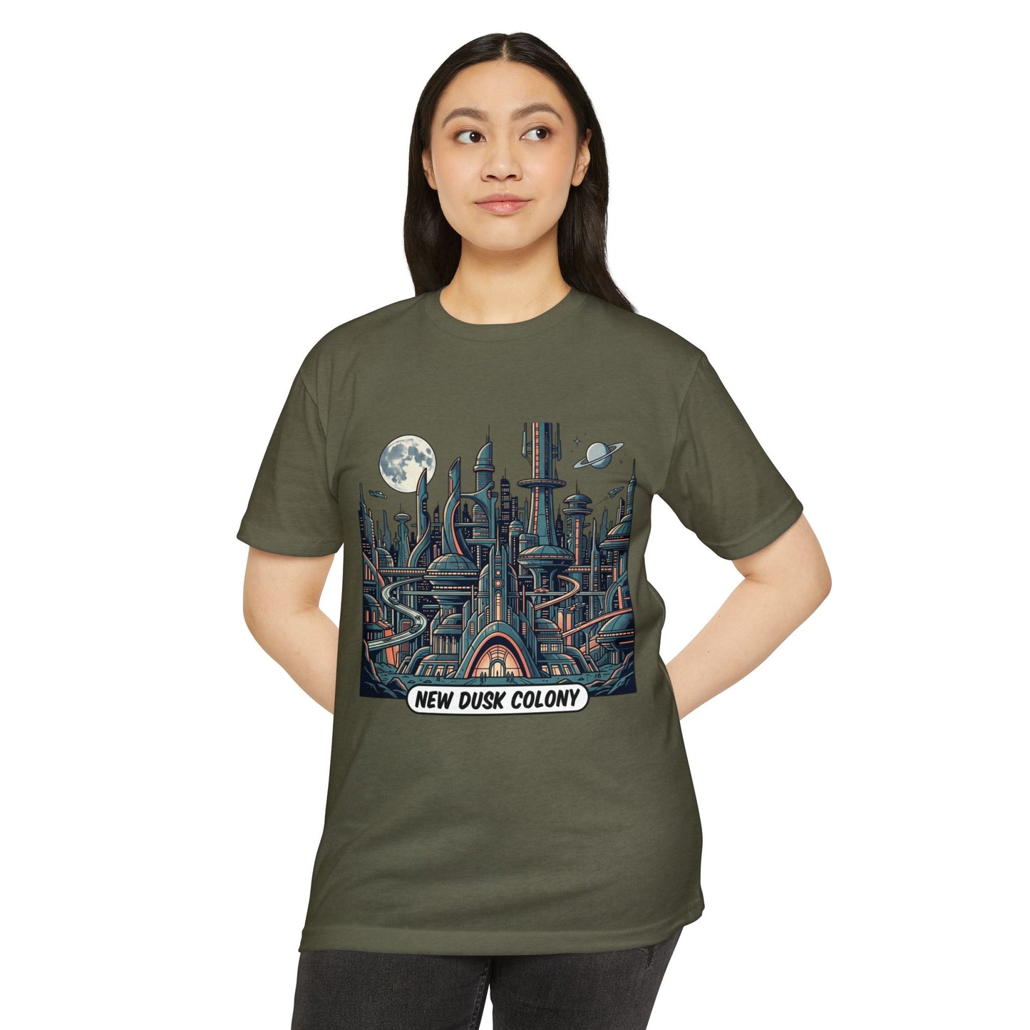 Retro Futuristic Cityscape T-Shirt — New Dusk Colony Tee