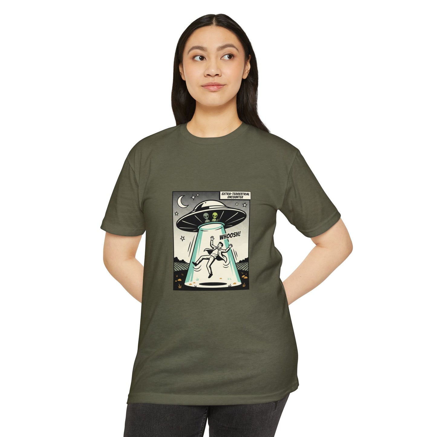 Alien Abduction Graphic Tee — Retro UFO Comic Design