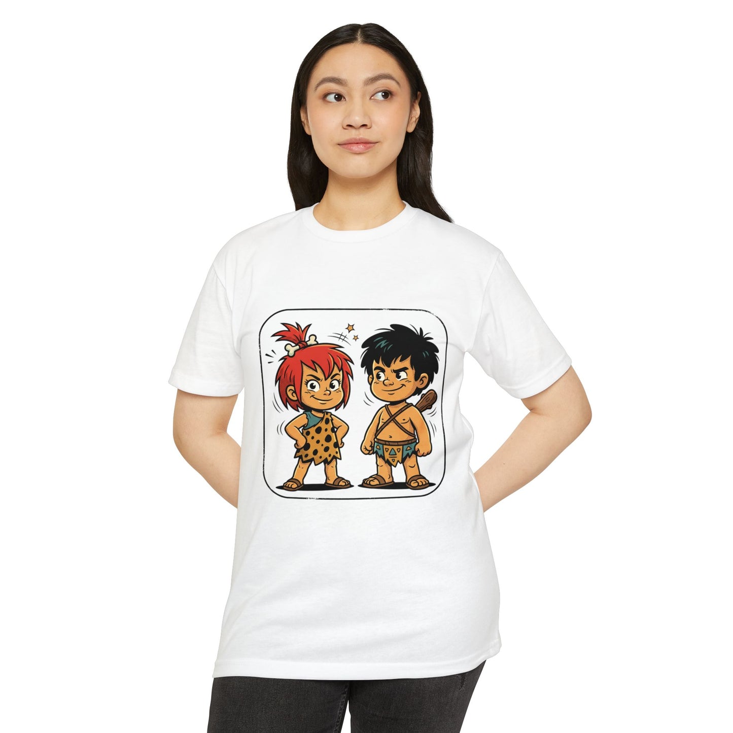 Caveman Couple Cartoon T-Shirt — Cute Prehistoric Couple Graphic Tee