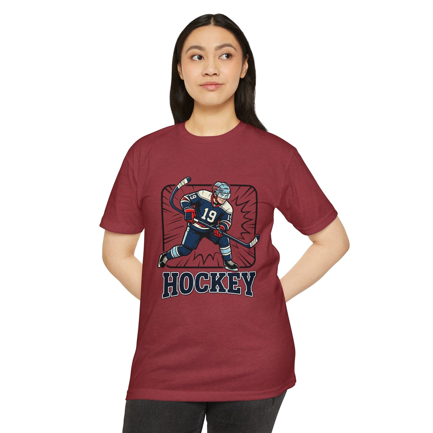 Hockey Player Graphic T-Shirt — Vintage Ice Hockey Jersey Tee