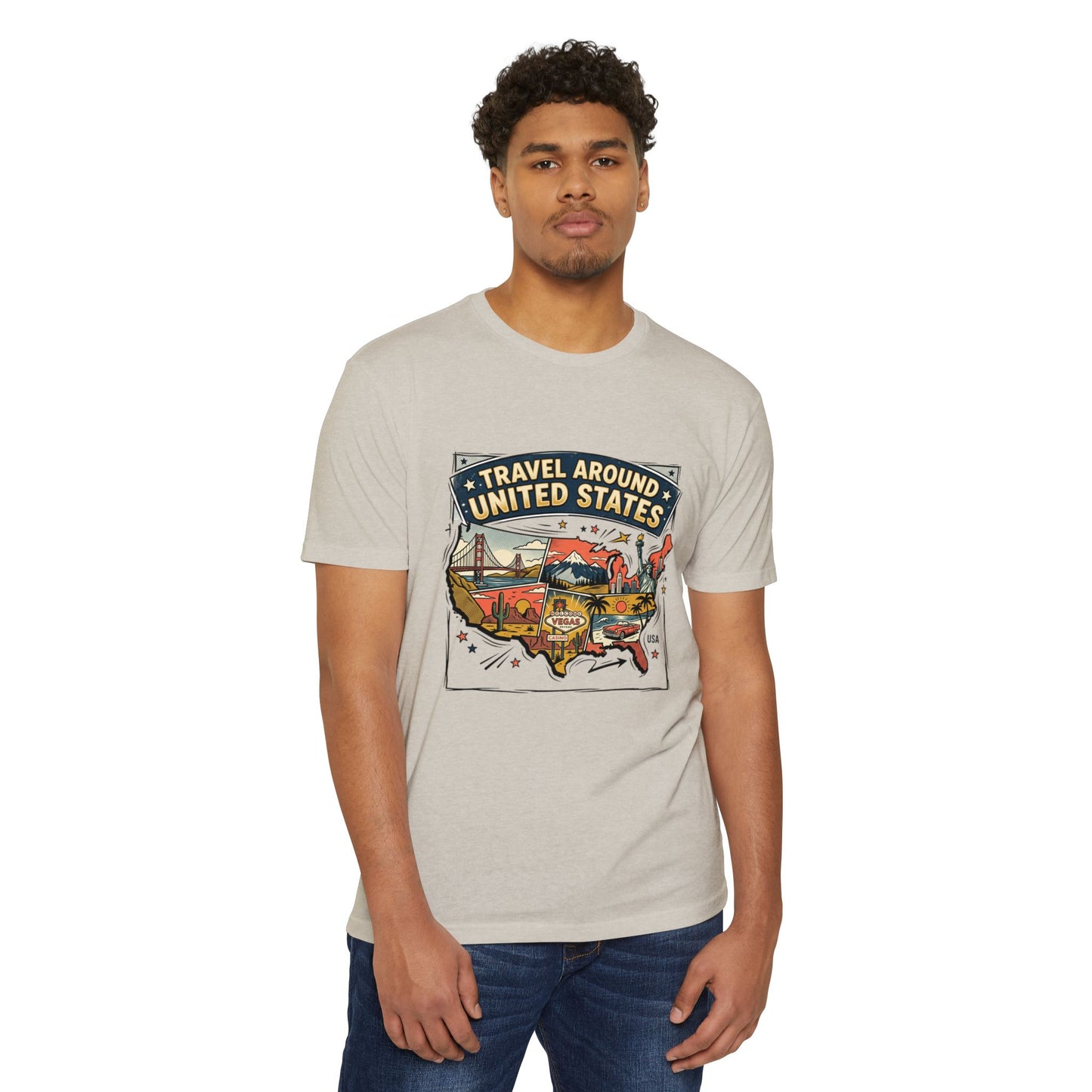 Vintage USA Road Trip Map T-Shirt — Travel Around United States Tee