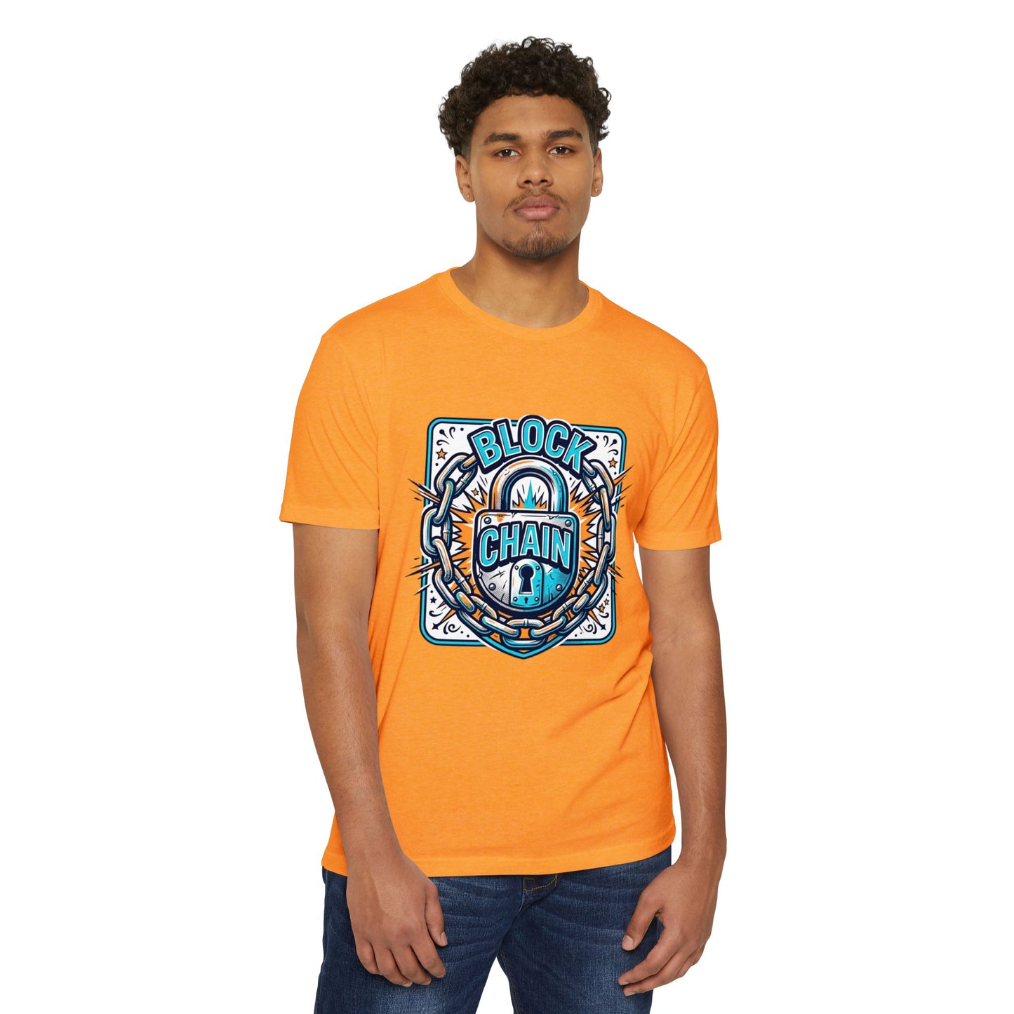 Camiseta Blockchain Shield — Camiseta retro con gráfico de candado y cadena de criptomonedas