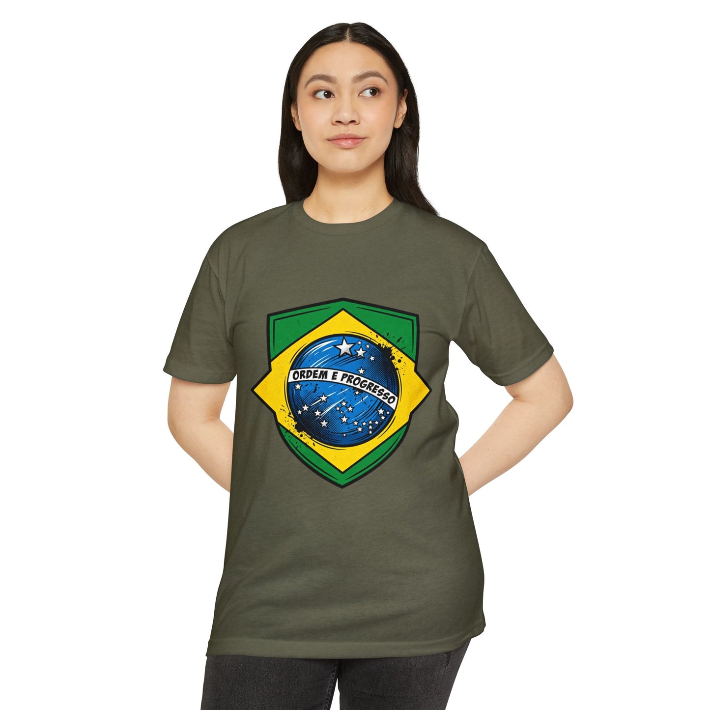 Brazil Flag Crest T-Shirt — Brazilian Soccer/Patriot Pride Tee