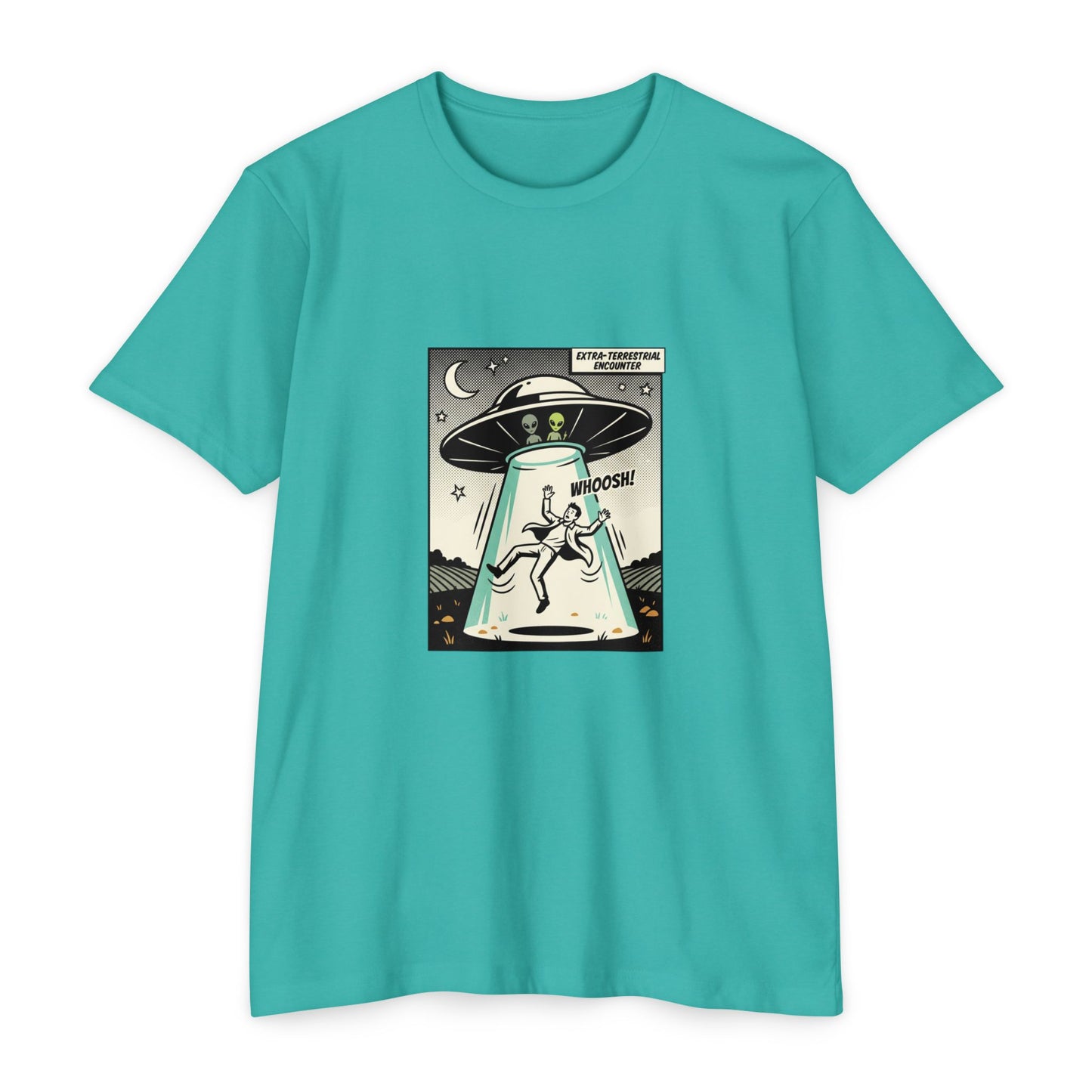 Alien Abduction Graphic Tee — Retro UFO Comic Design