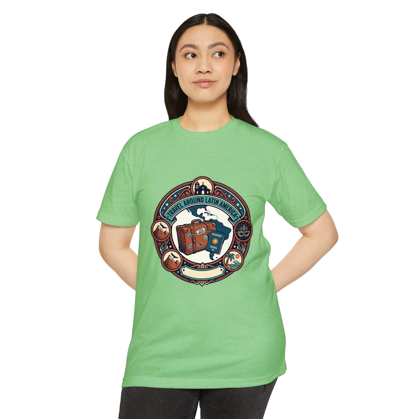 Travel Around Latin America T-Shirt — Vintage Suitcase & Adventure Badge