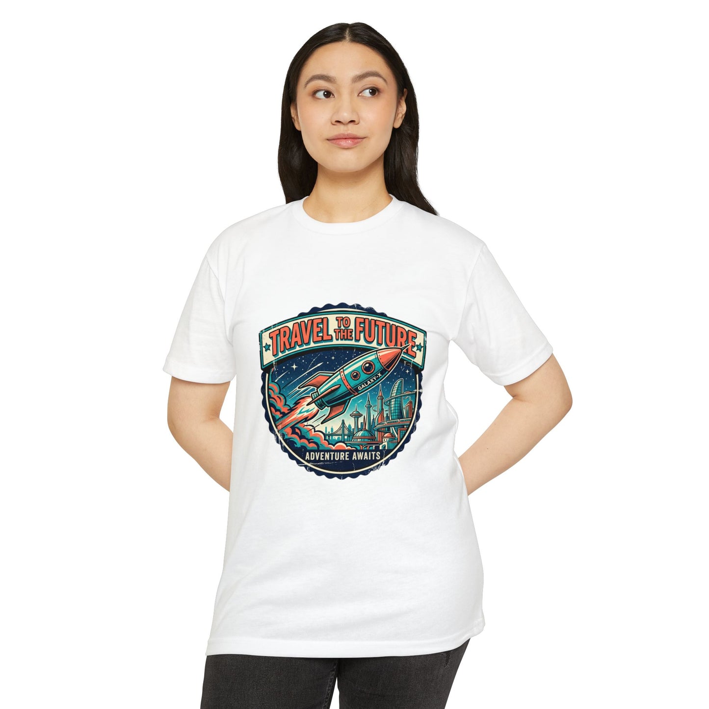 Travel the Future Rocket T-Shirt — Adventure Awaits Vintage Space Tee