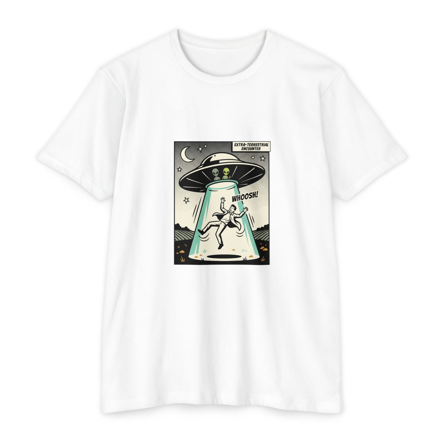 Alien Abduction Graphic Tee — Retro UFO Comic Design