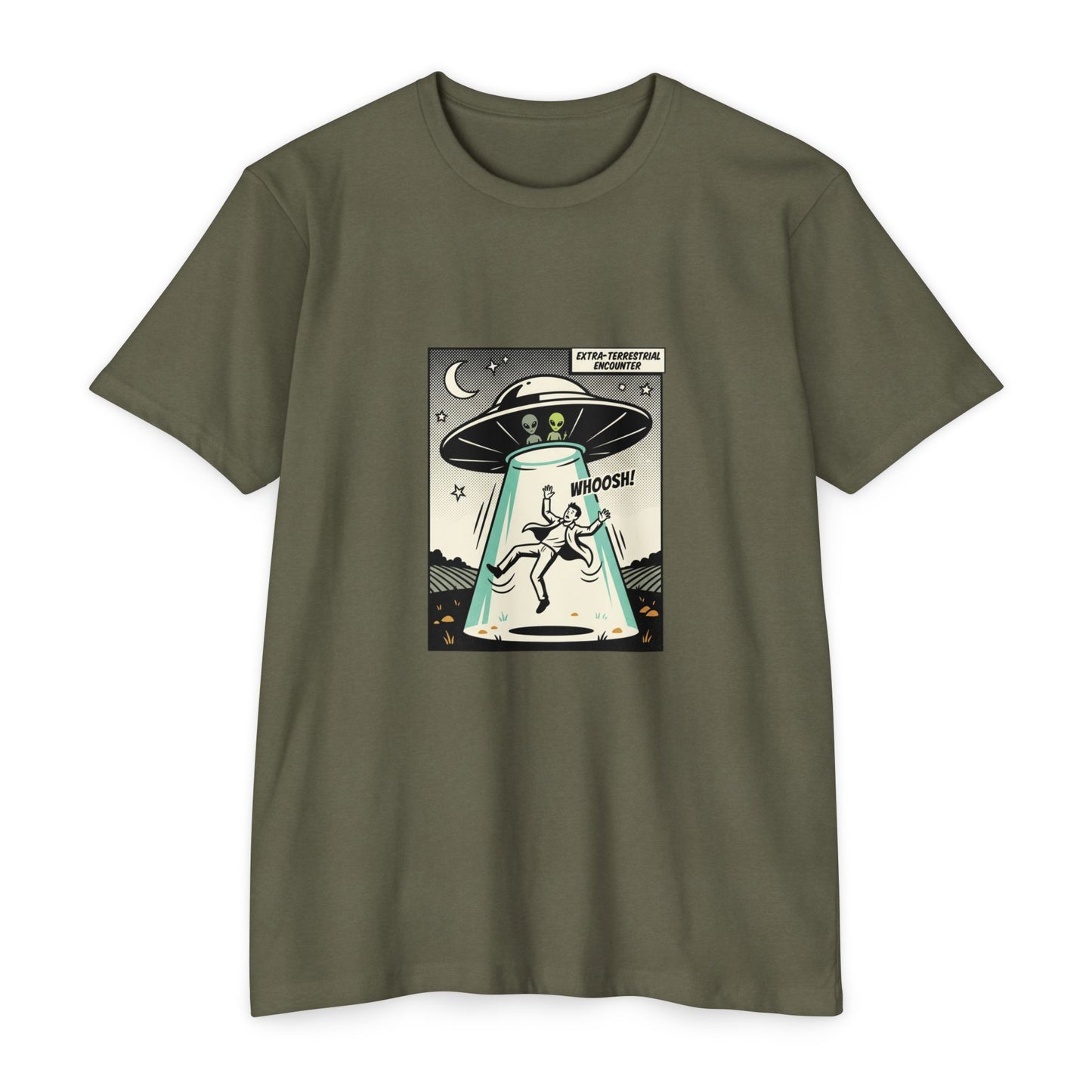 Alien Abduction Graphic Tee — Retro UFO Comic Design