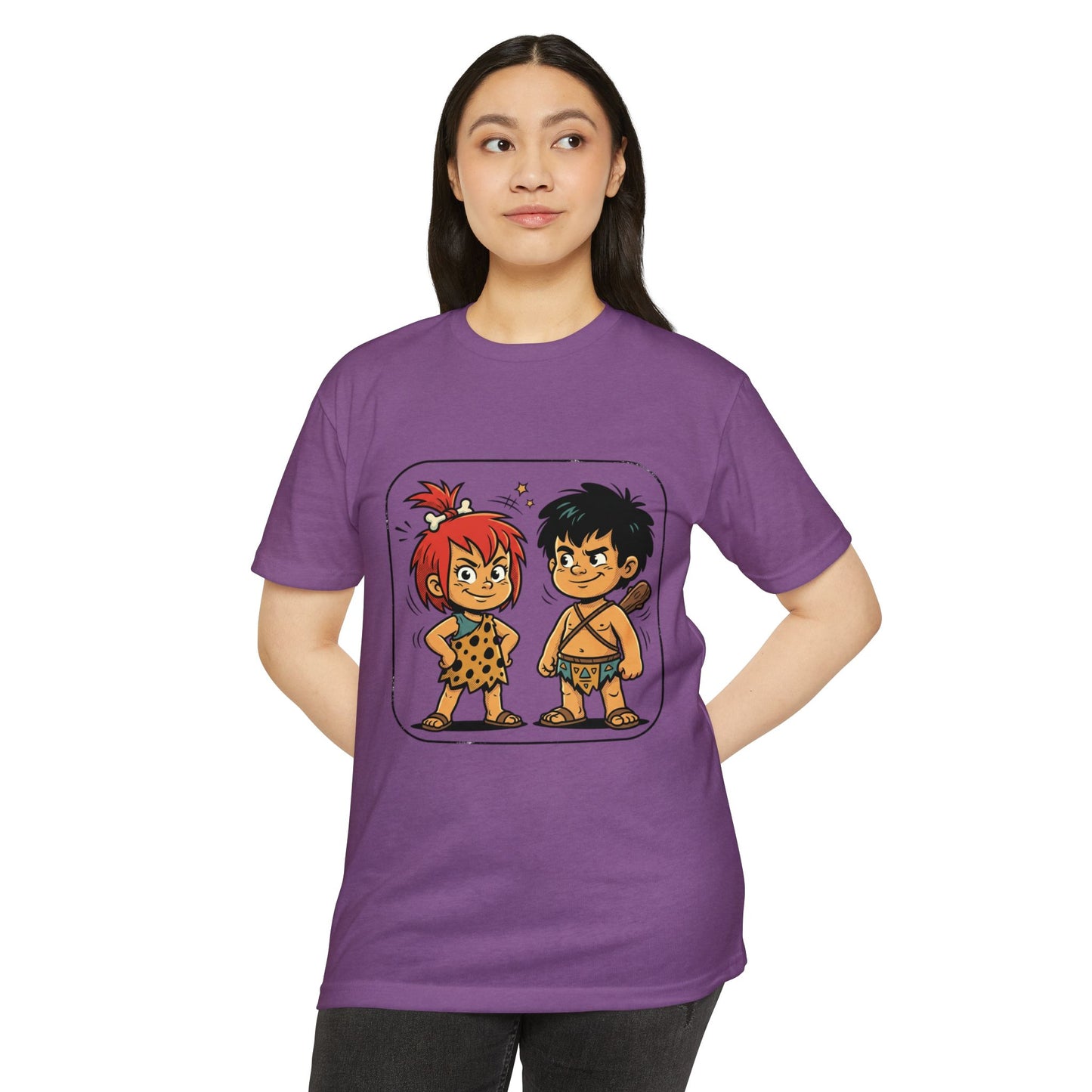 Caveman Couple Cartoon T-Shirt — Cute Prehistoric Couple Graphic Tee