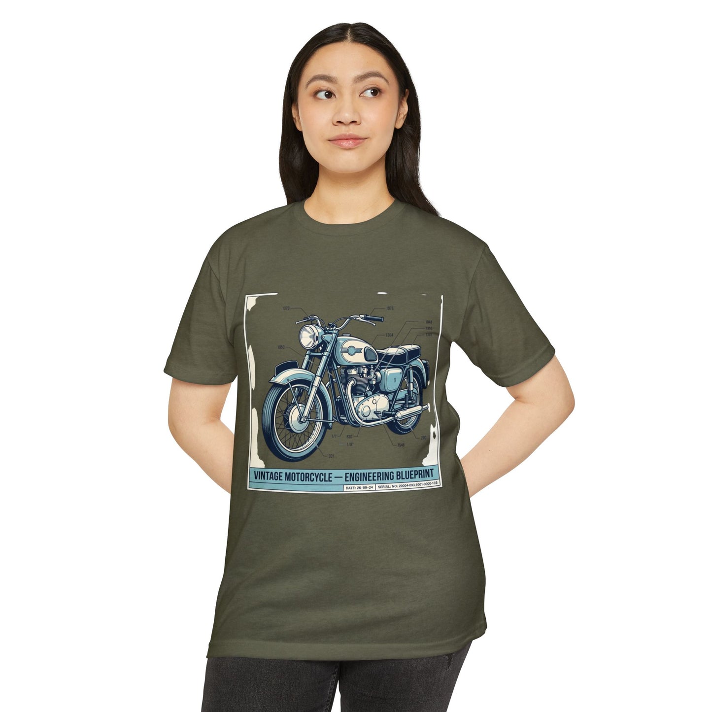 Vintage Motorcycle Blueprint T-Shirt — Classic Engineering Bike Tee
