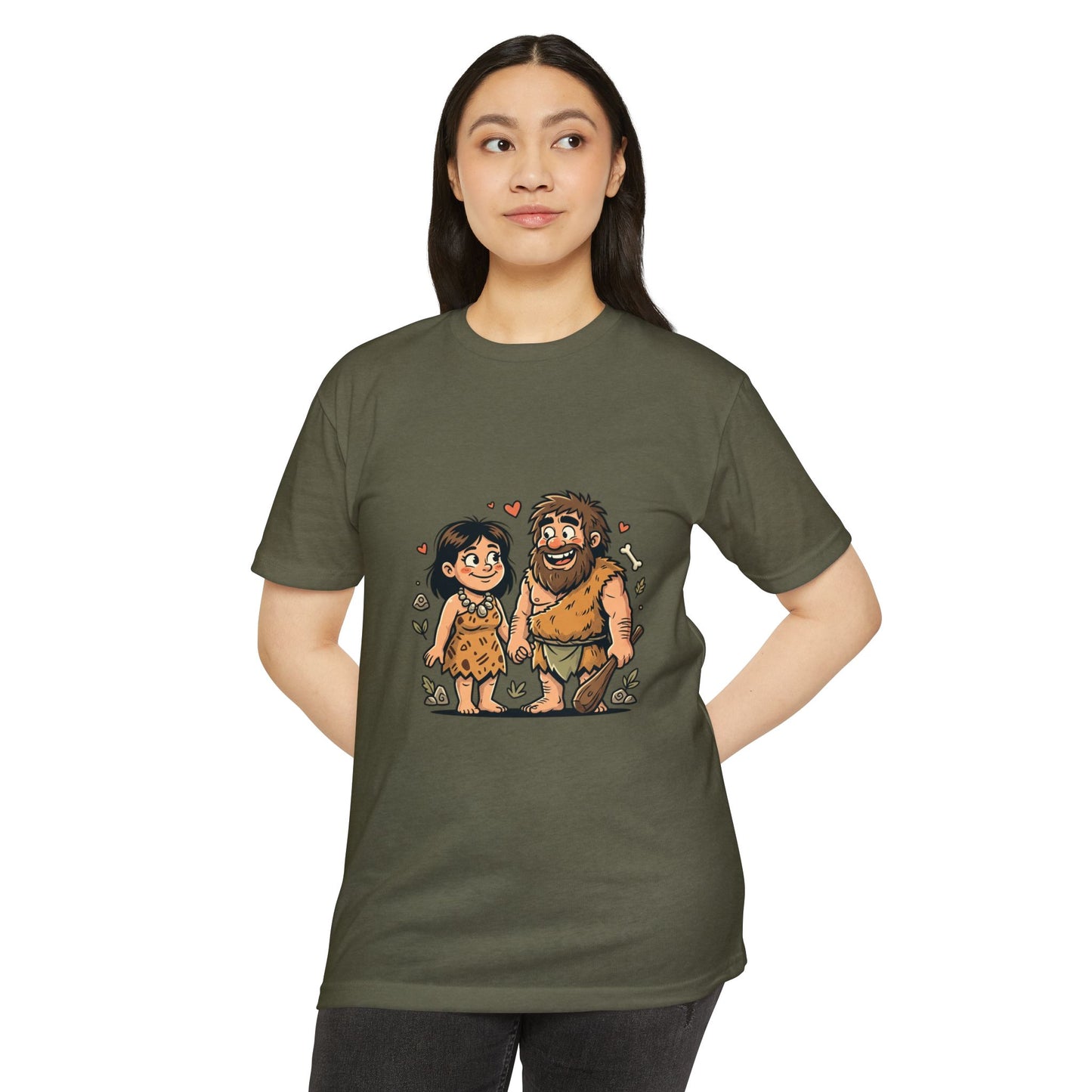 Caveman Couple Cartoon T-Shirt — Cute Prehistoric Love Graphic Tee