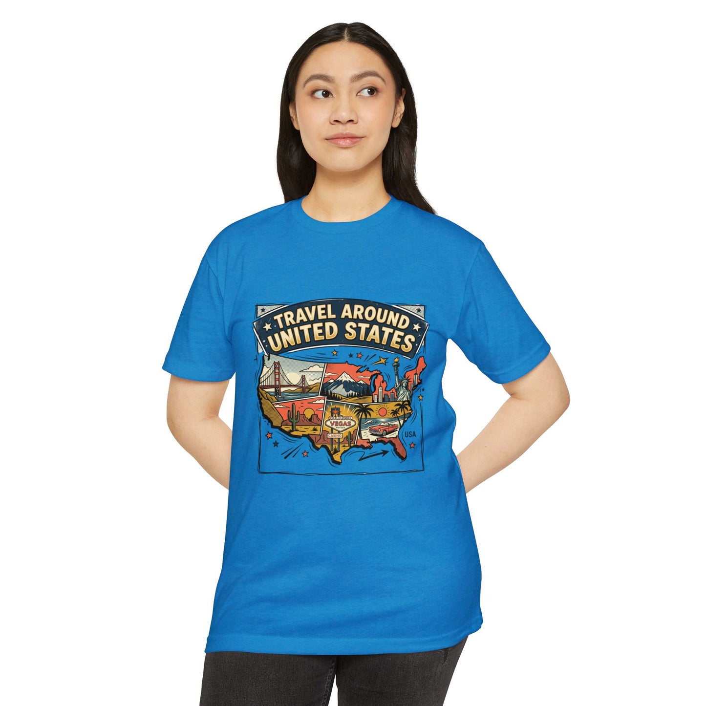 Vintage USA Road Trip Map T-Shirt — Travel Around United States Tee