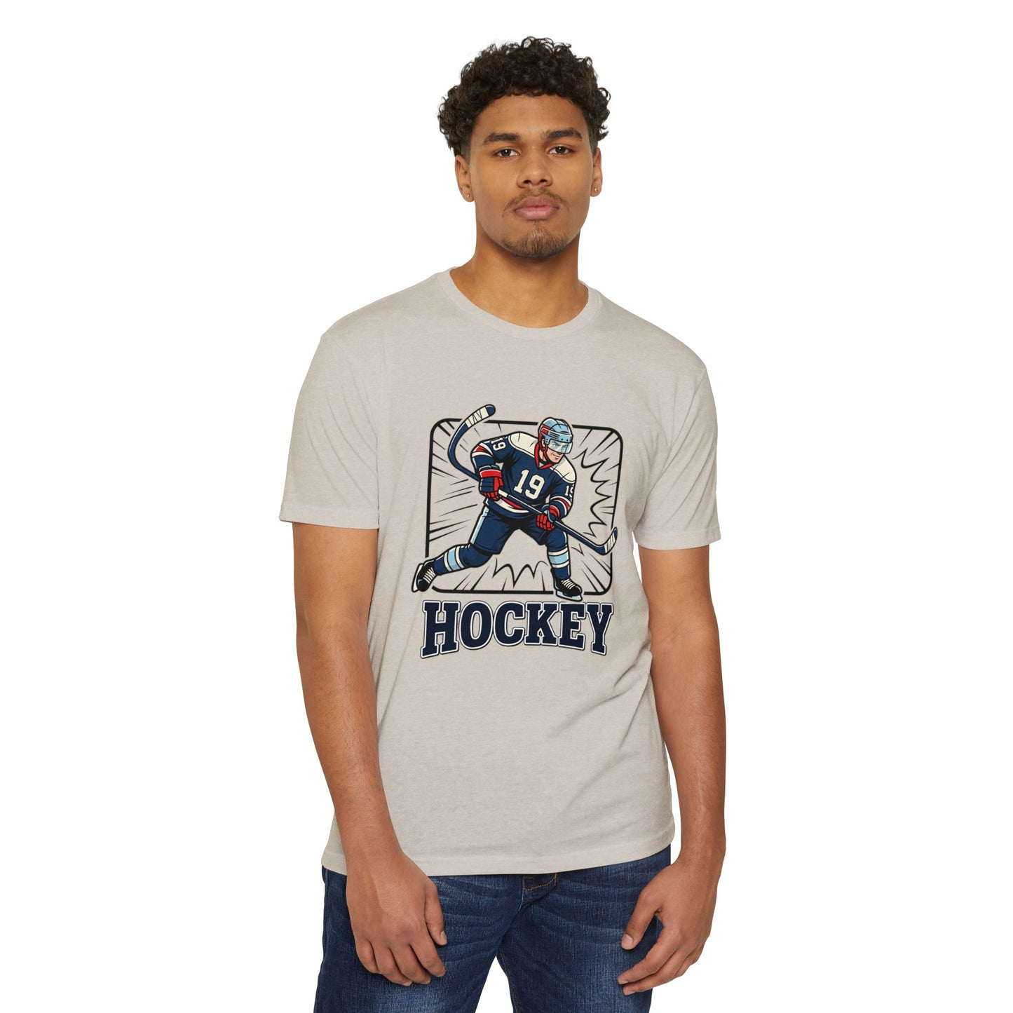 Hockey Player Graphic T-Shirt — Vintage Ice Hockey Jersey Tee