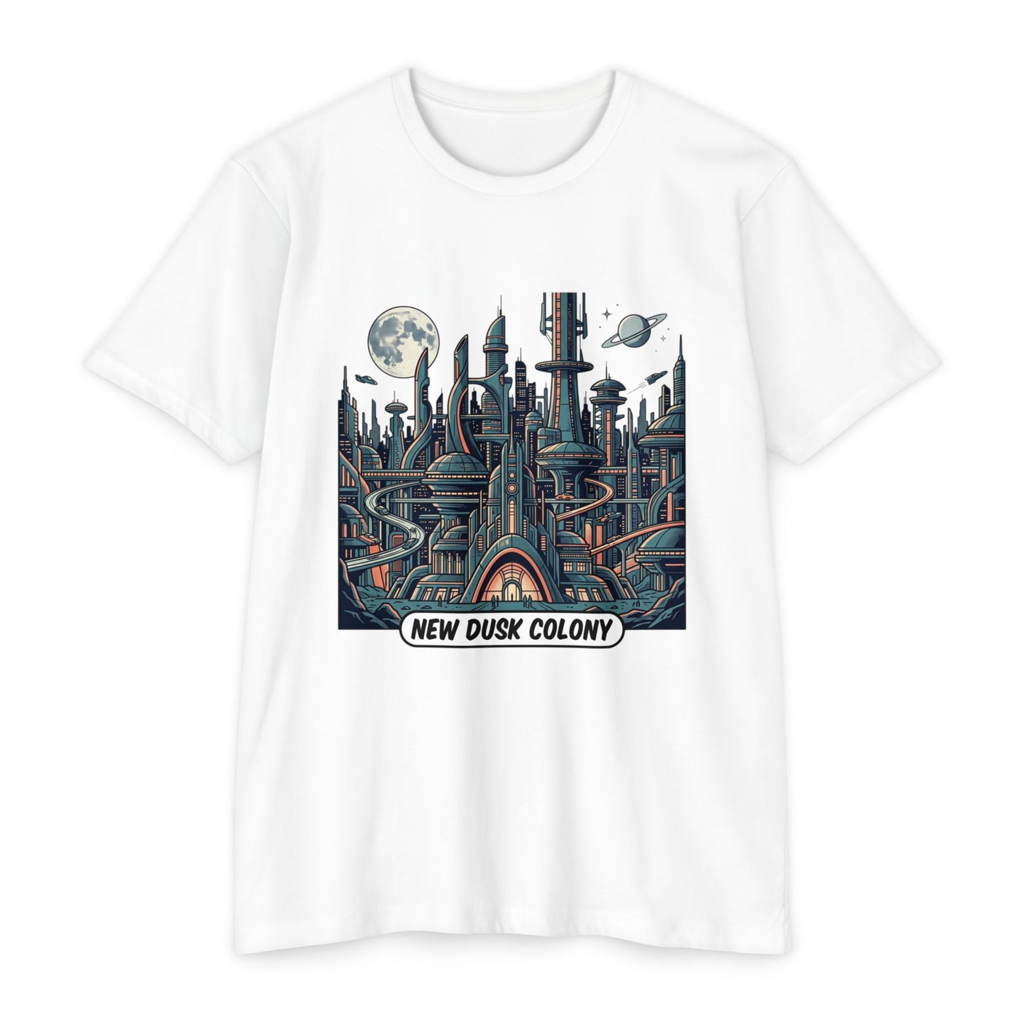 Retro Futuristic Cityscape T-Shirt — New Dusk Colony Tee