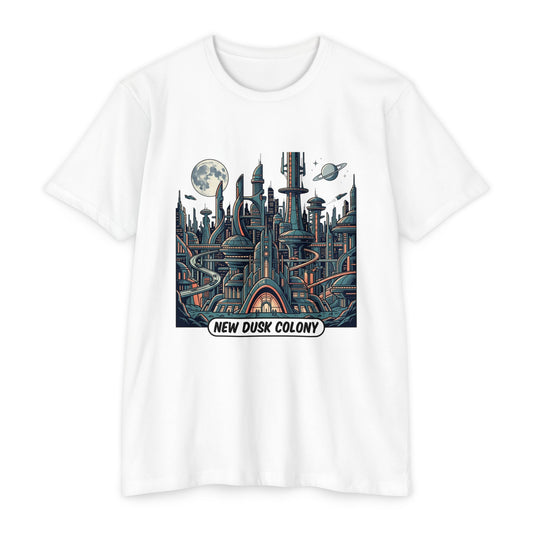 Retro Futuristic Cityscape T-Shirt — New Dusk Colony Tee