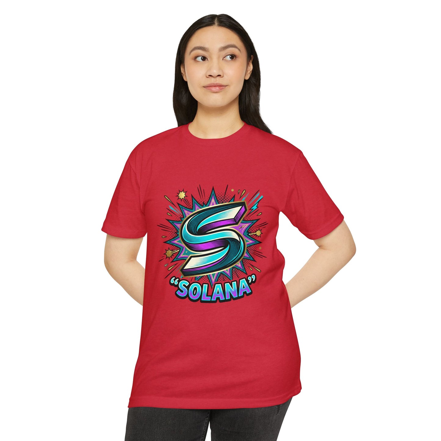 Camiseta com o logotipo Solana Comic — Camiseta Cripto Retrô Gamer