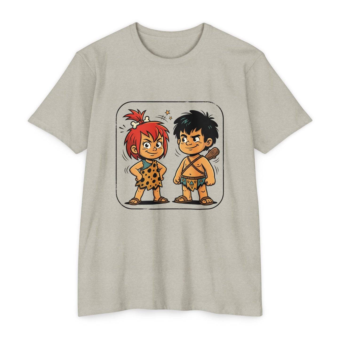 Caveman Couple Cartoon T-Shirt — Cute Prehistoric Couple Graphic Tee