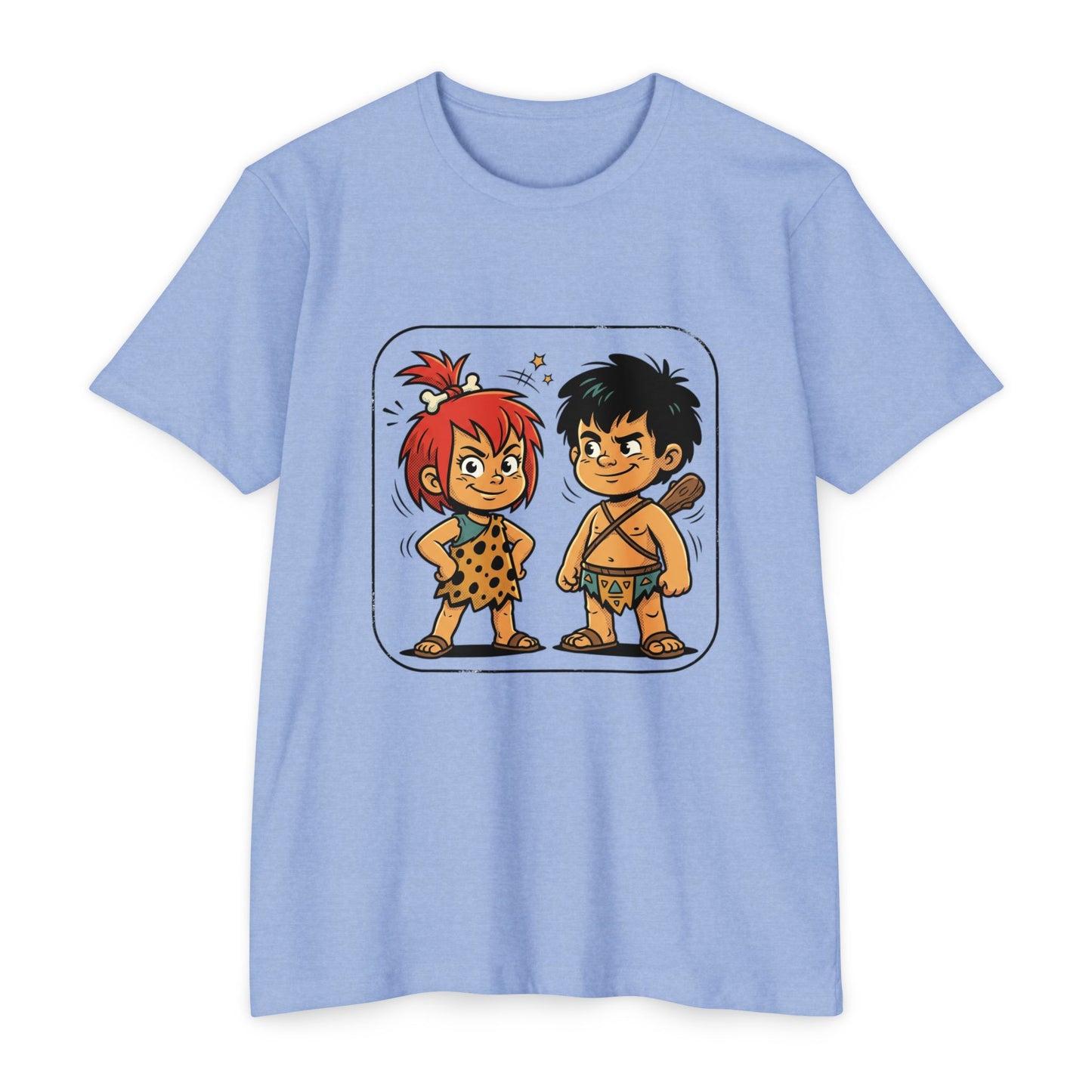 Caveman Couple Cartoon T-Shirt — Cute Prehistoric Couple Graphic Tee
