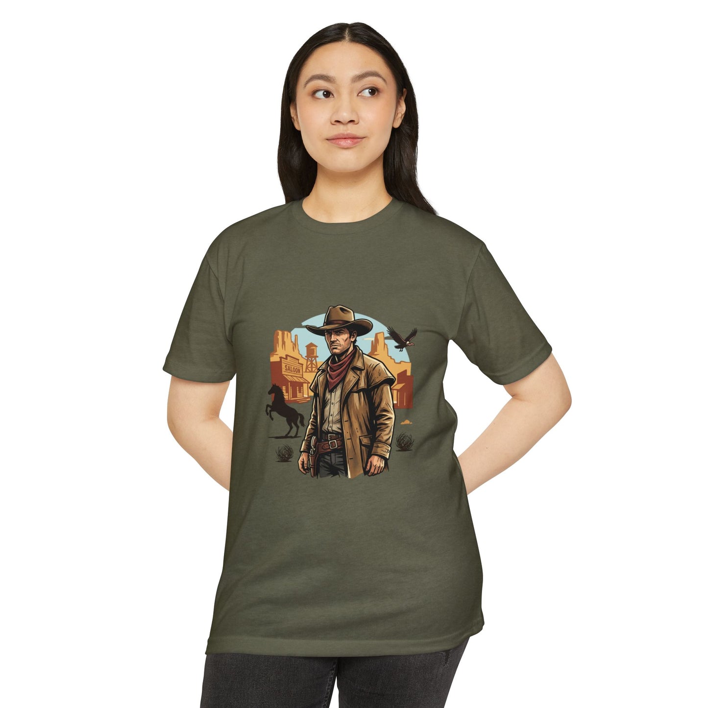 Western Cowboy Graphic T-Shirt — Desert Outlaw Illustration