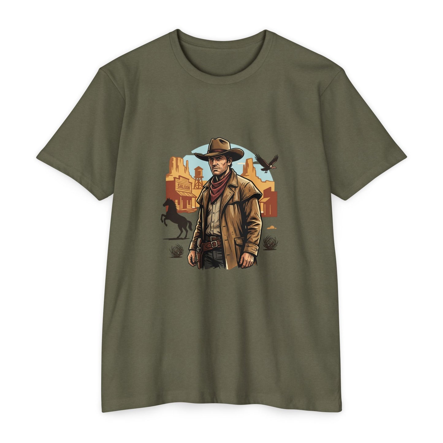 Western Cowboy Graphic T-Shirt — Desert Outlaw Illustration
