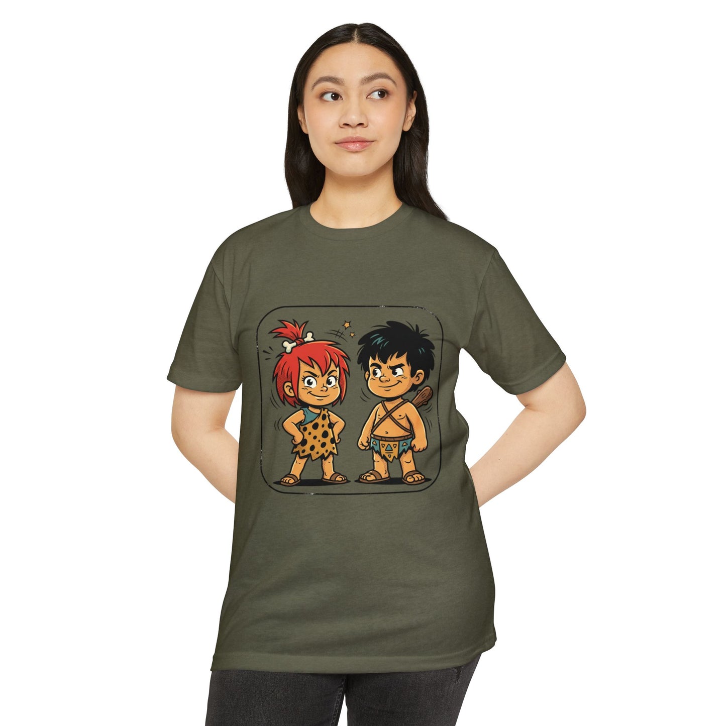 Caveman Couple Cartoon T-Shirt — Cute Prehistoric Couple Graphic Tee