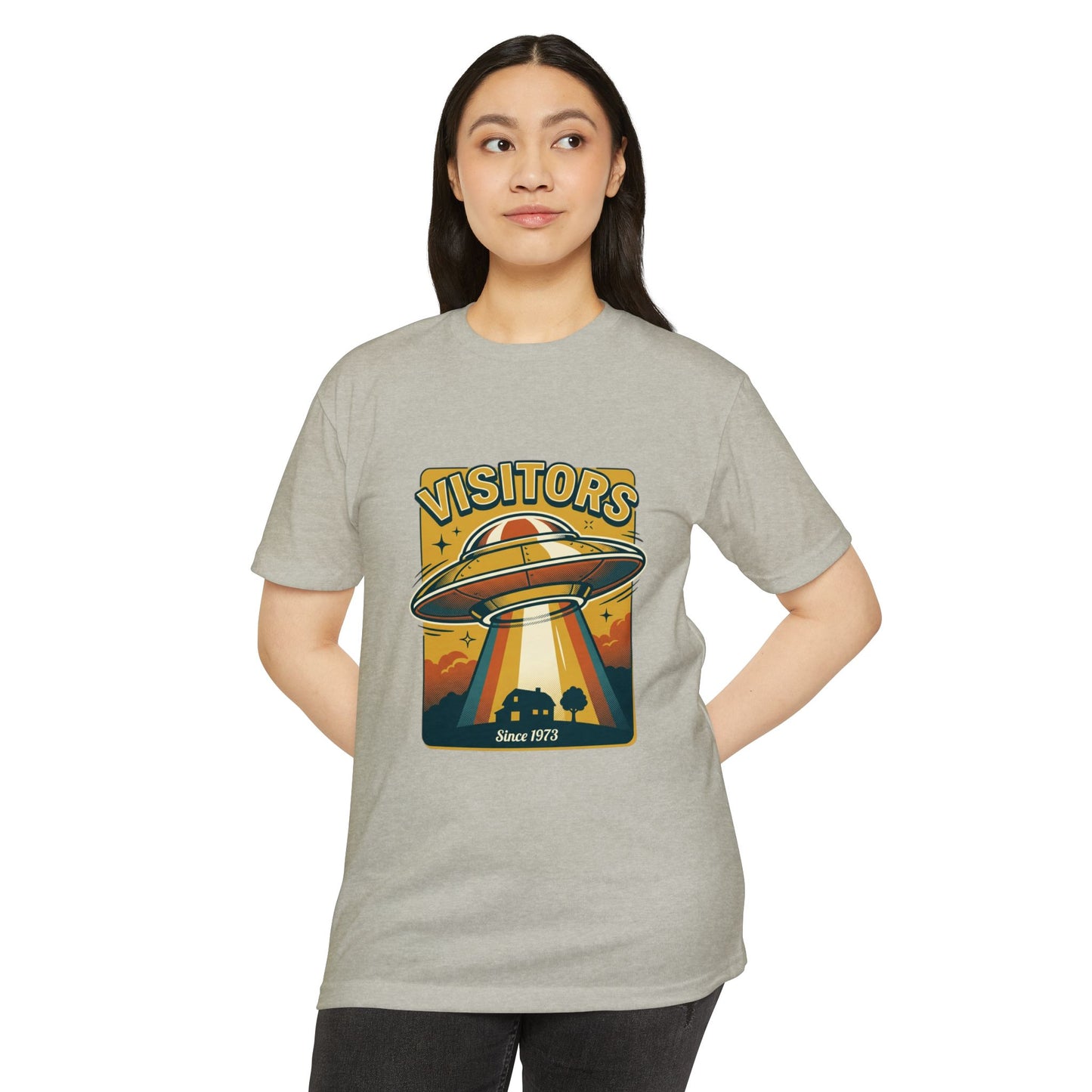 Visitors UFO Graphic T-Shirt — Retro Alien Abduction Design