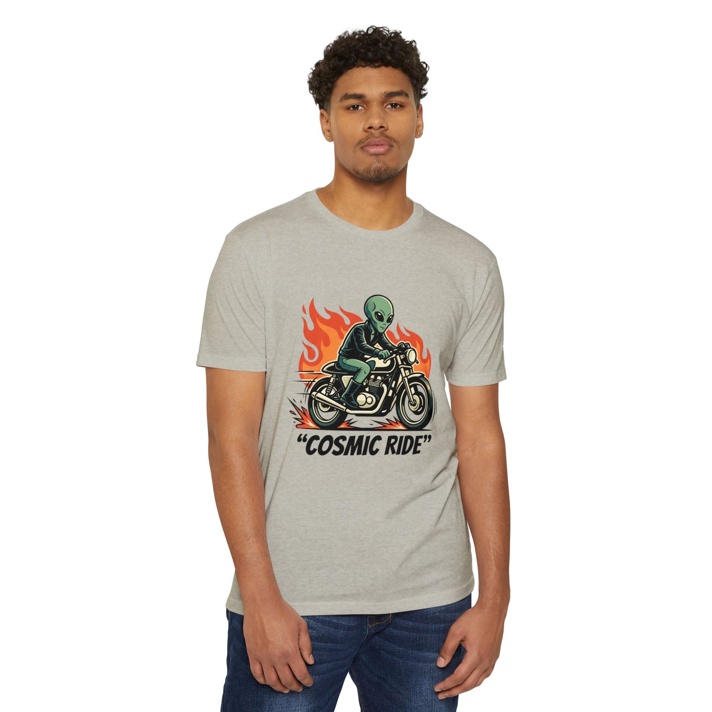 Cosmic Ride Alien Motorcycle T‑Shirt — Retro Biker Tee