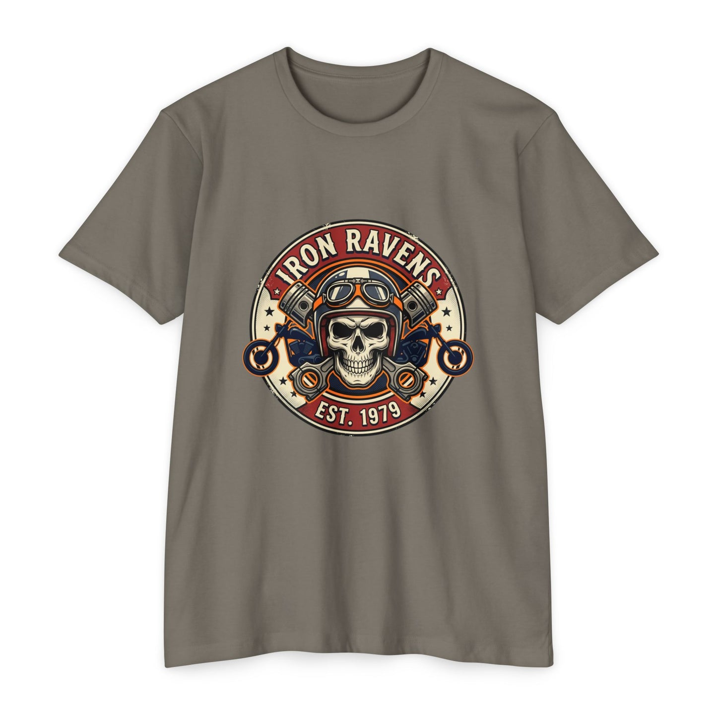 Iron Ravens Skull Motorcycle T-Shirt — Vintage Biker Graphic Tee (Est. 1979)