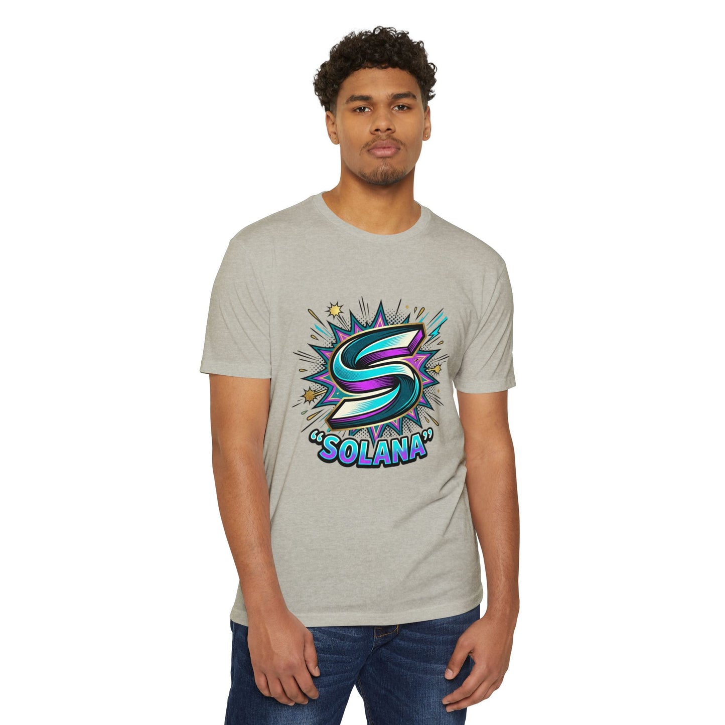 Camiseta com o logotipo Solana Comic — Camiseta Cripto Retrô Gamer
