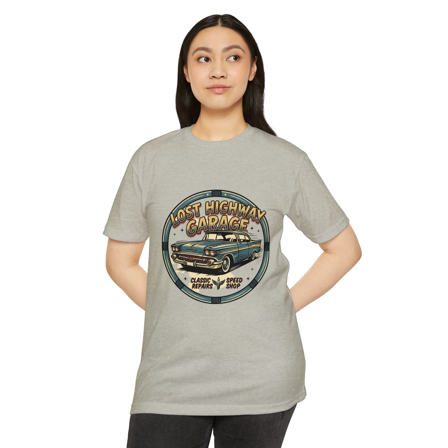 Lost Highway Garage Vintage Car T-Shirt — Classic Auto Emblem Tee