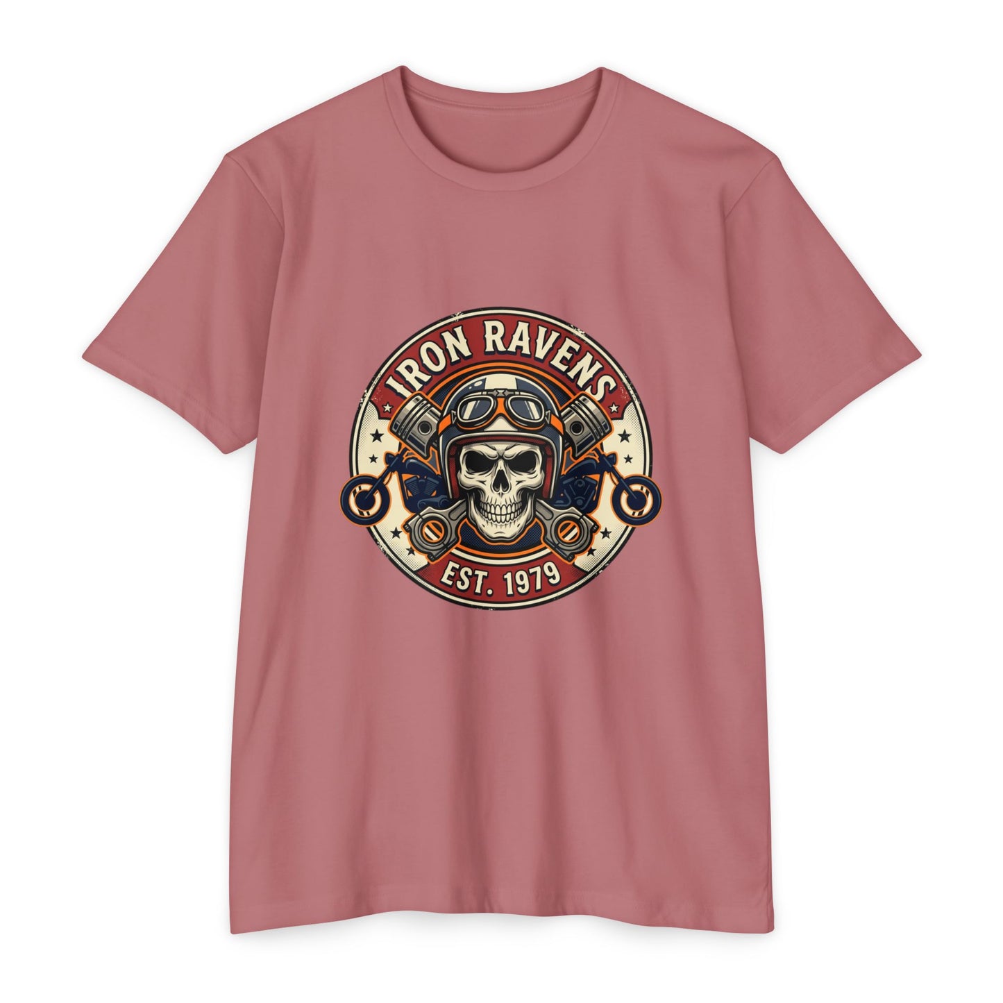Iron Ravens Skull Motorcycle T-Shirt — Vintage Biker Graphic Tee (Est. 1979)