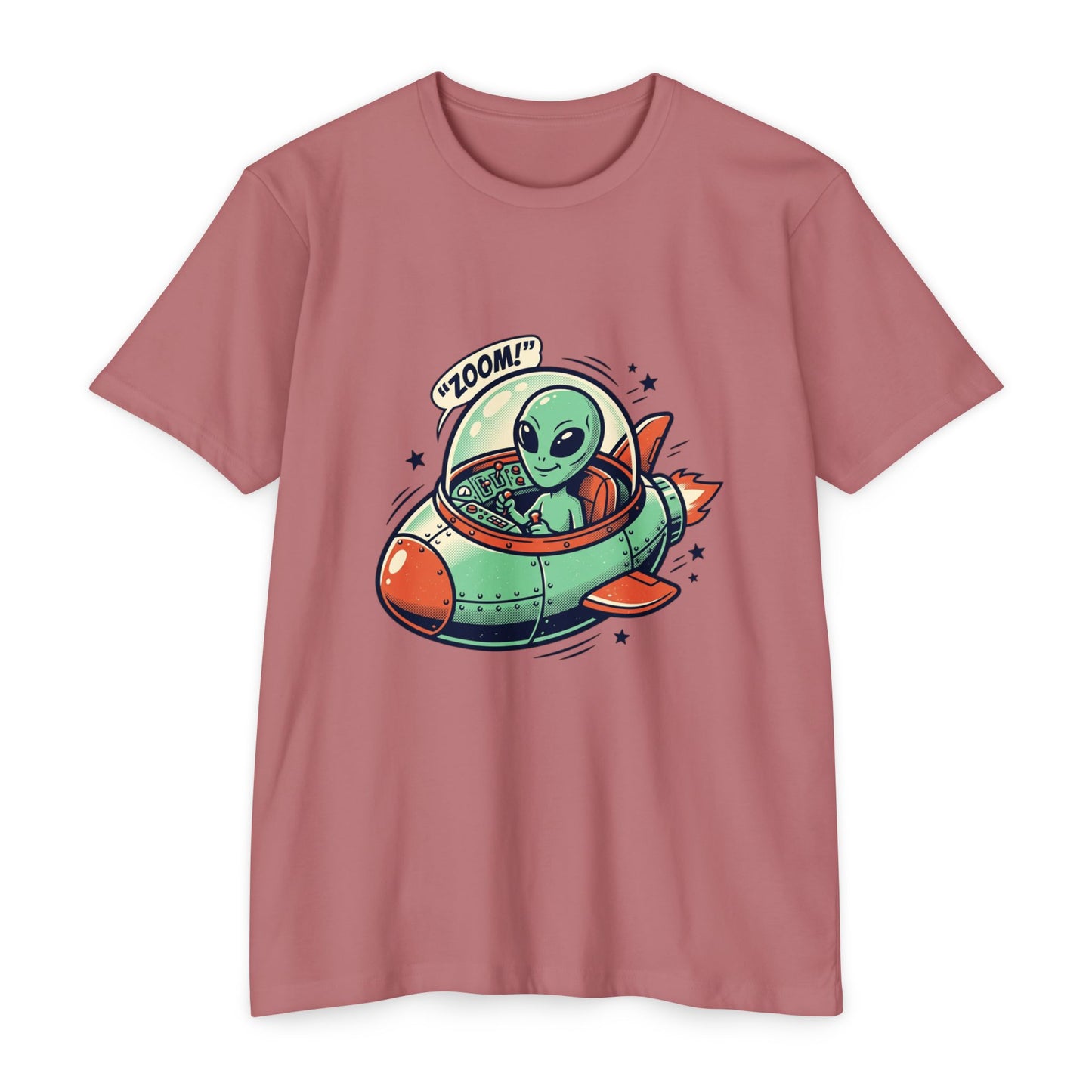 Alien Spaceship T-Shirt — Cute Green Alien Rocket 'Zoom!' Tee
