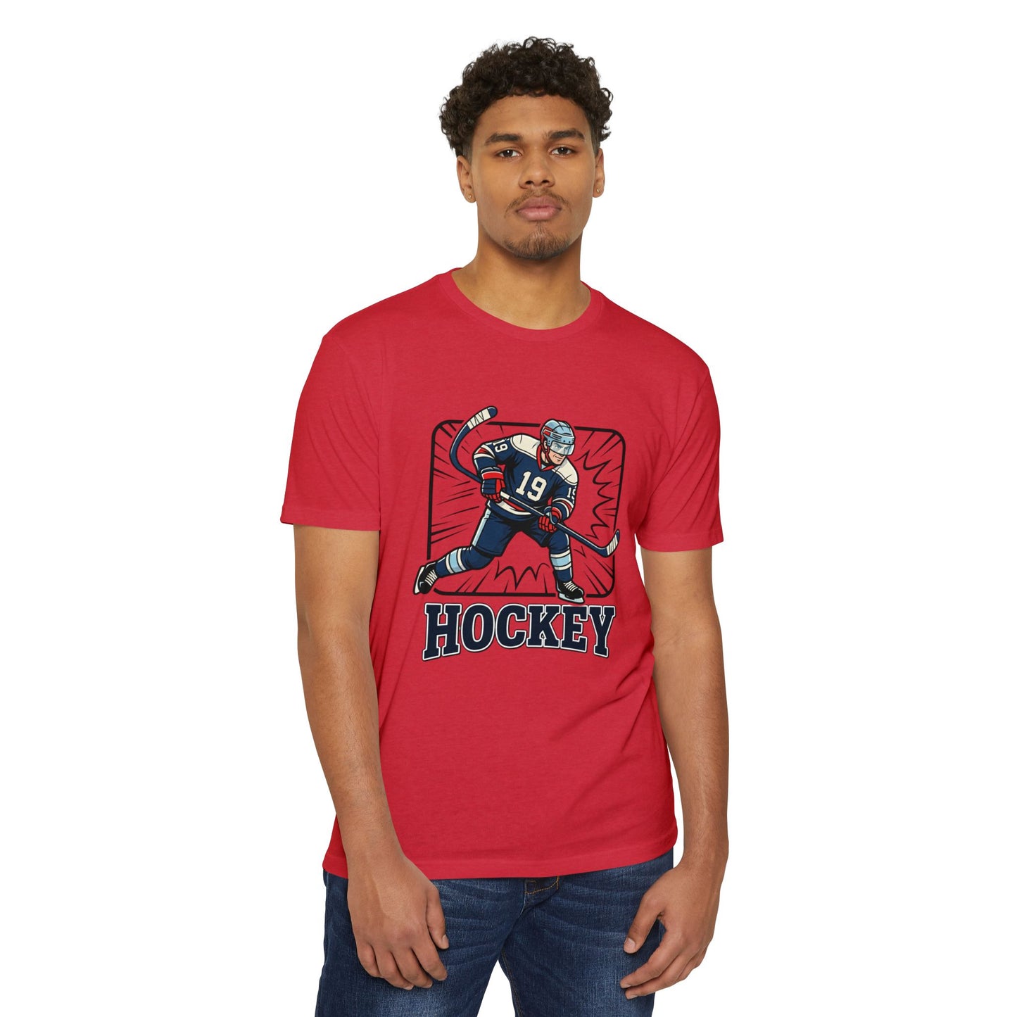 Hockey Player Graphic T-Shirt — Vintage Ice Hockey Jersey Tee