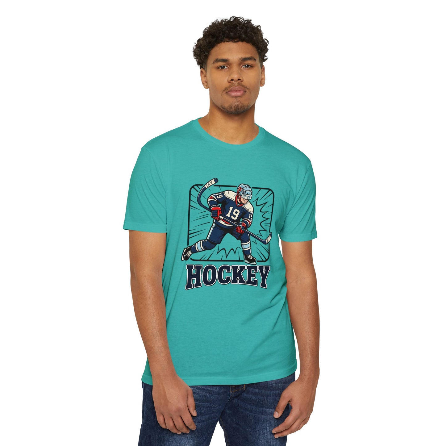 Hockey Player Graphic T-Shirt — Vintage Ice Hockey Jersey Tee